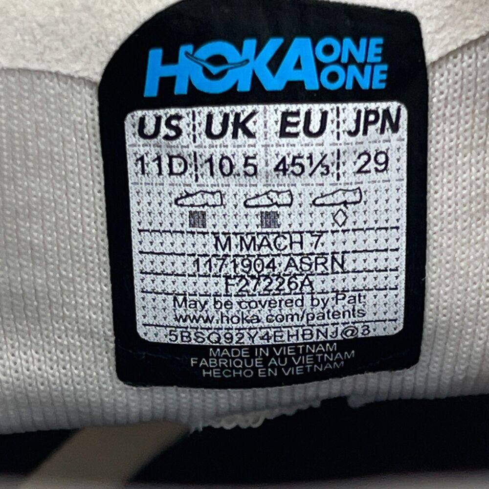 Hoka One One Mach 7 Mens Size 11 D White Road Running Comfort Walking Sneakers - Picture 8 of 9